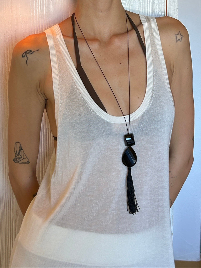 Onyx Tassel Necklace necklace Bagatiba