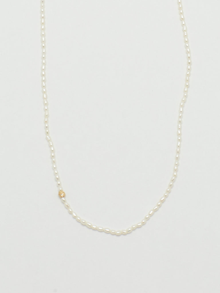 Flat lay half crop view 14K Diamond Pearl Necklace Necklace bagatiba
