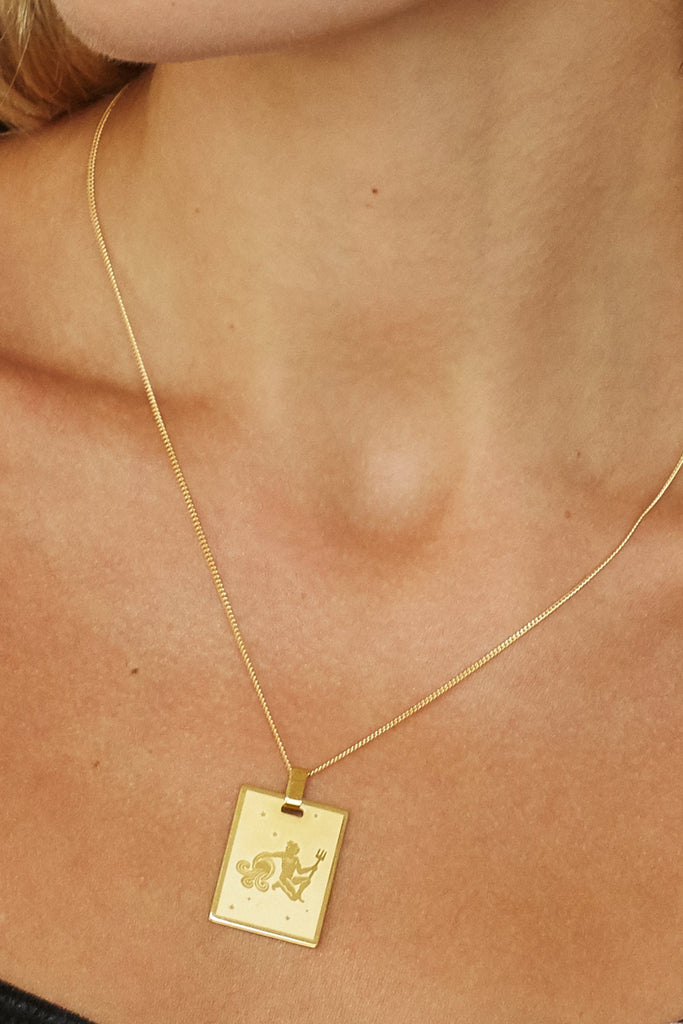 Cropped view on model of Aquarius Charm on 18" Spiral Chain  Bagatiba