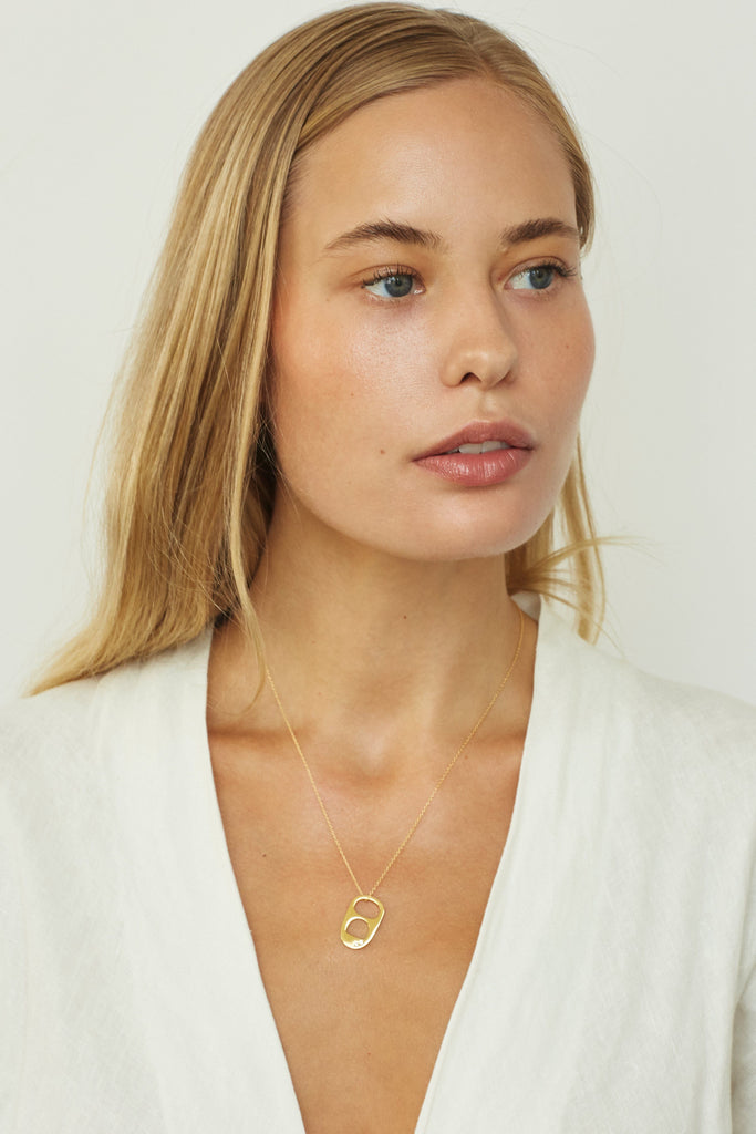 Model wearing Diamond Soda Tab Charm Necklace Bagatiba
