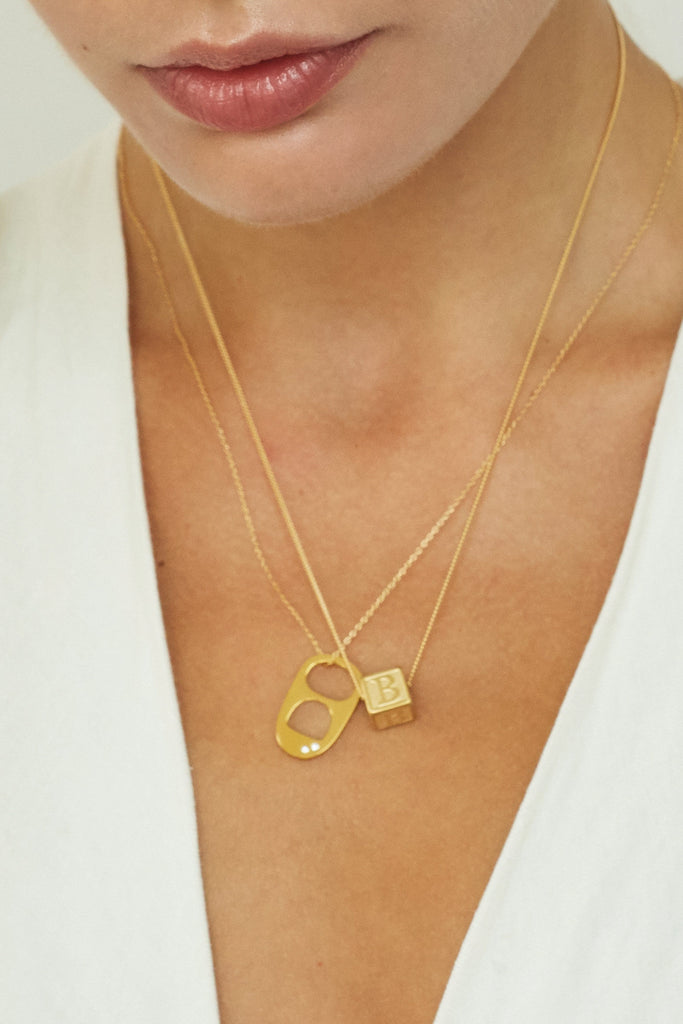 Cropped view on model Diamond Soda Tab Charm Necklace Bagatiba