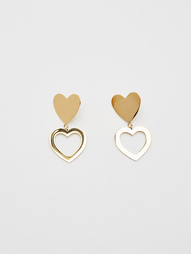 Close up flat lay of Double Heart Stud Earrings Earrings bagatiba