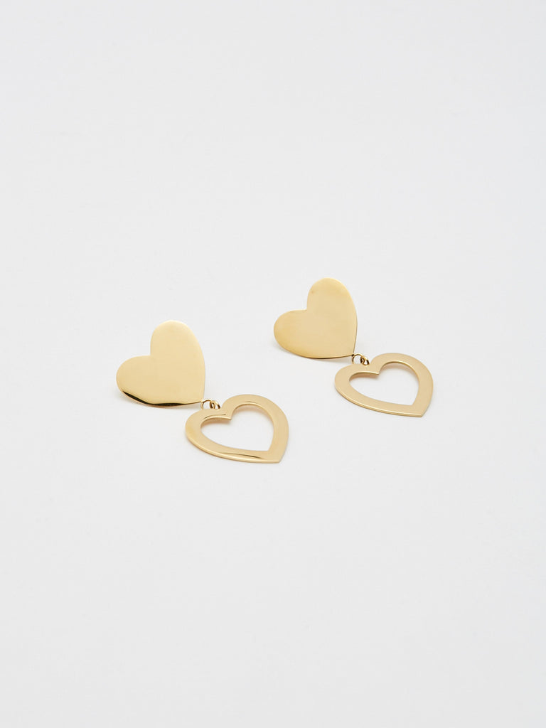 Flat lay view of Double Heart Stud Earrings Earrings bagatiba