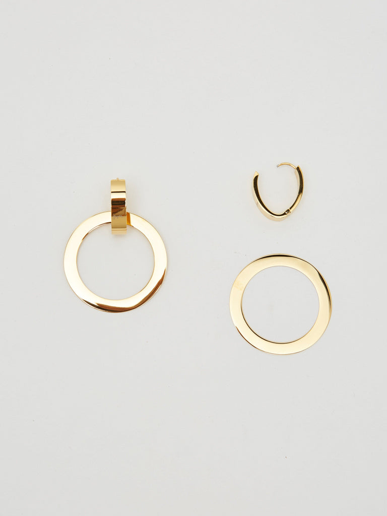 Flat lay view with larger ring removed of Gold Rita Hoops Earrings Bagatiba