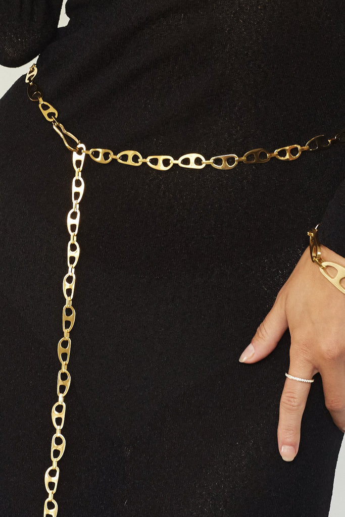 Detail view worn as belt of Gold Tab Crossbody Belt Body bagatiba