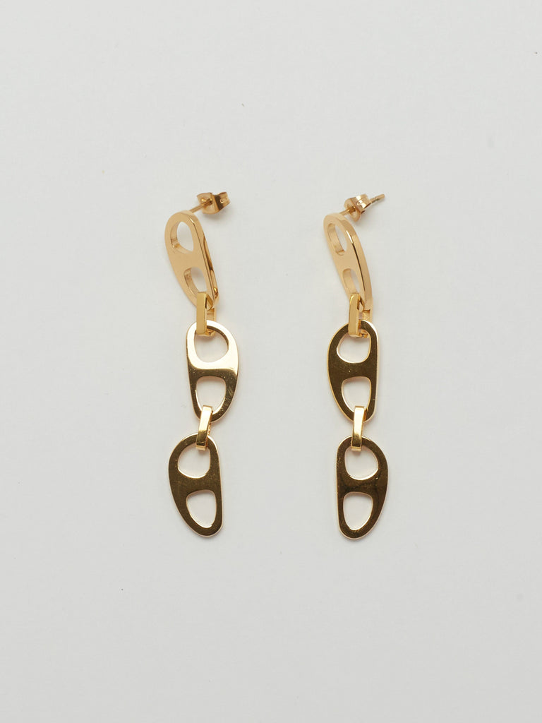 Side view flat lay of Gold Tab Drop Earrings Earrings bagatiba