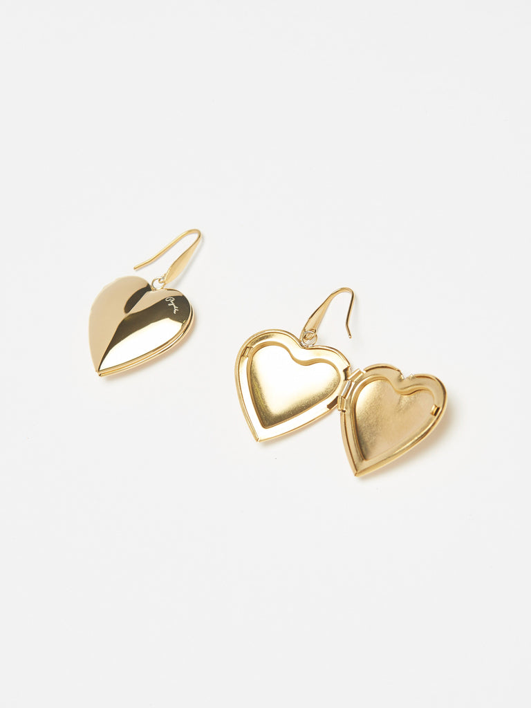 Flat lay view of open Heart Locket Drop Earrings Earrings bagatiba