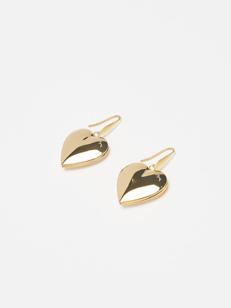 Side view flat lay of Heart Locket Drop Earrings Earrings bagatiba