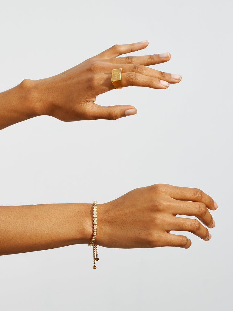 Model hands wearing Horse Signet Ring charm Bagatiba