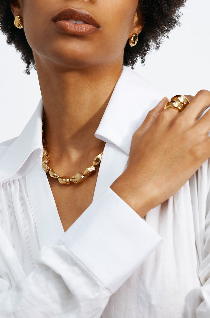 Model wearing Large Gold Orb Ring Ring bagatiba