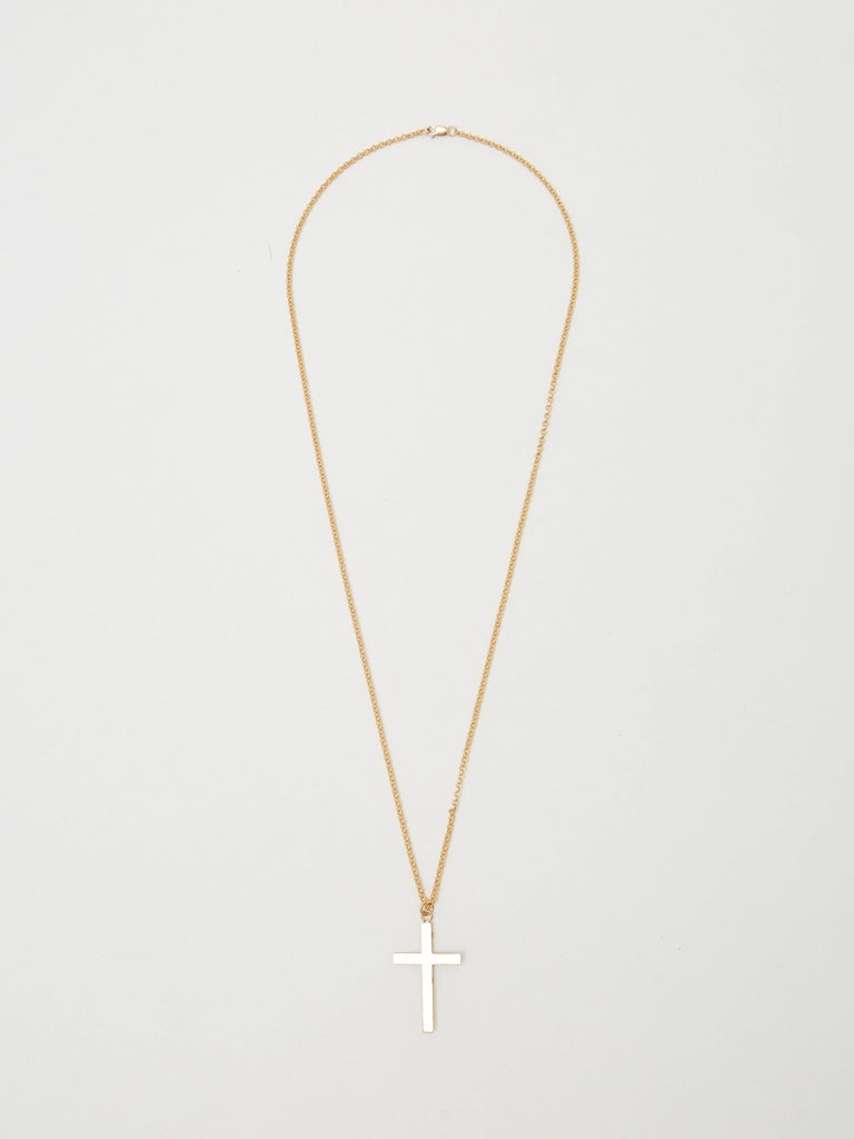 Full view flat lay reverse side Long Roller Cross Necklace Necklace Bagatiba