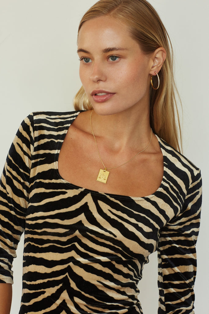 Full view of model in Medium Diamond Hoops Earrings Bagatiba
