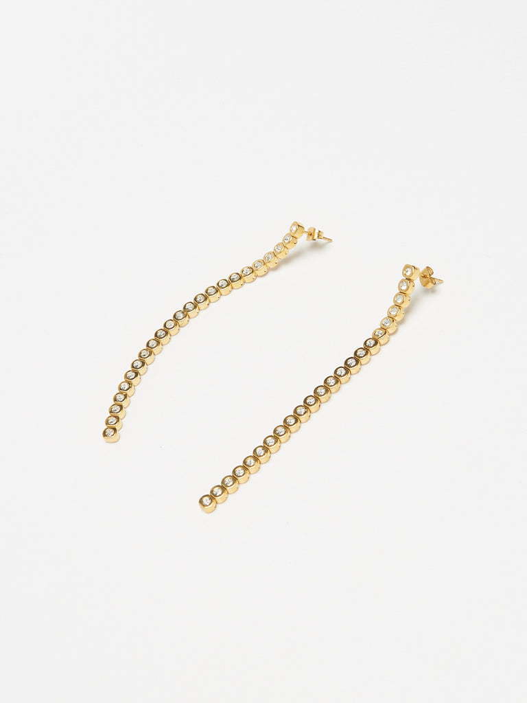 Angled view flat lay of Mika Diamond Line Earrings Earrings bagatiba