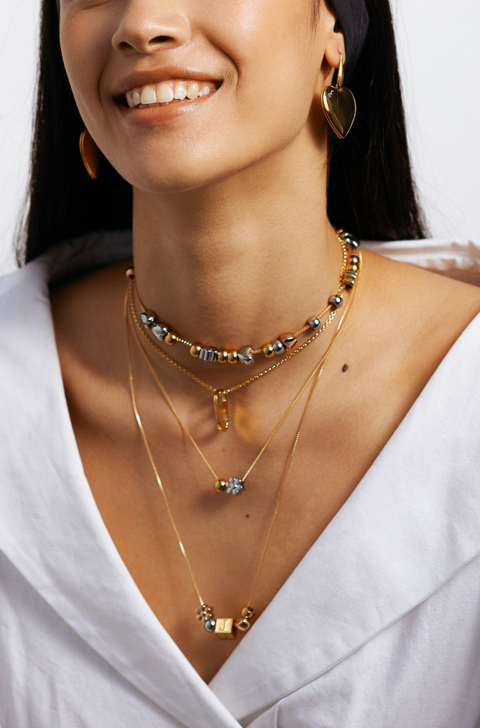 Full view of model wearing the Multi-Color Bead Set Bagatiba