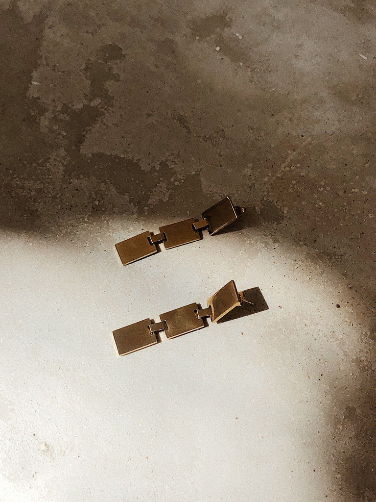 Rectangle Dangle Earrings by Bagatiba shown in natural light