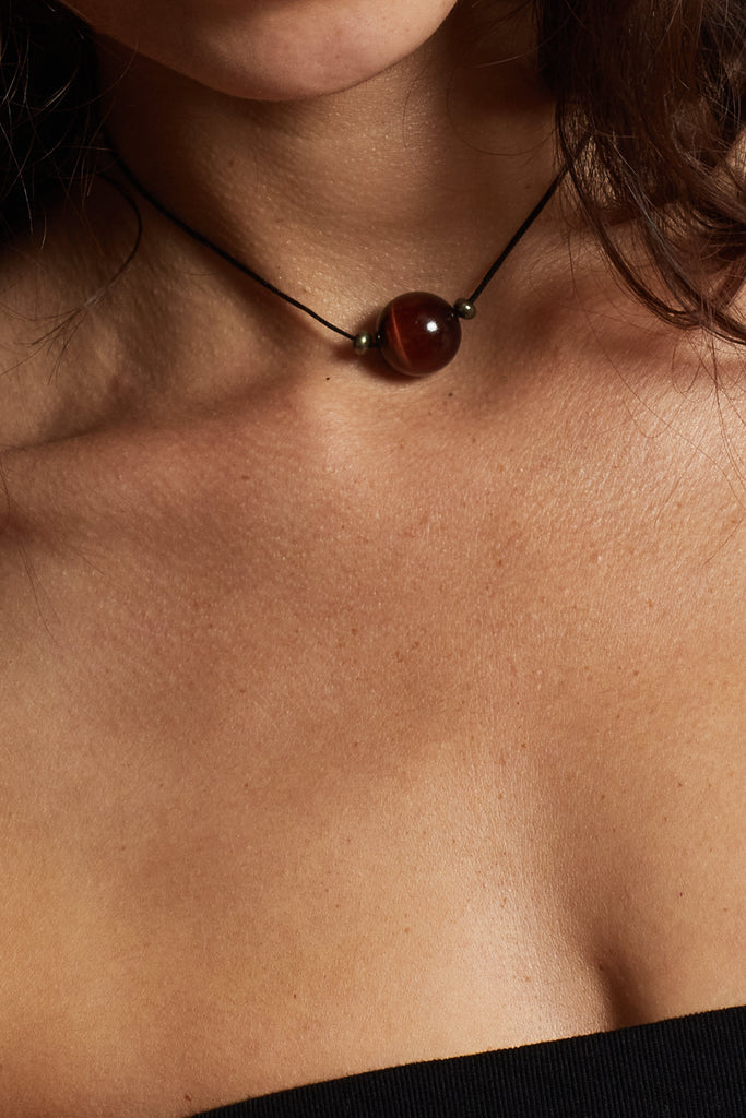 Red Tiger Eye Necklace necklace Bagatiba on model close up