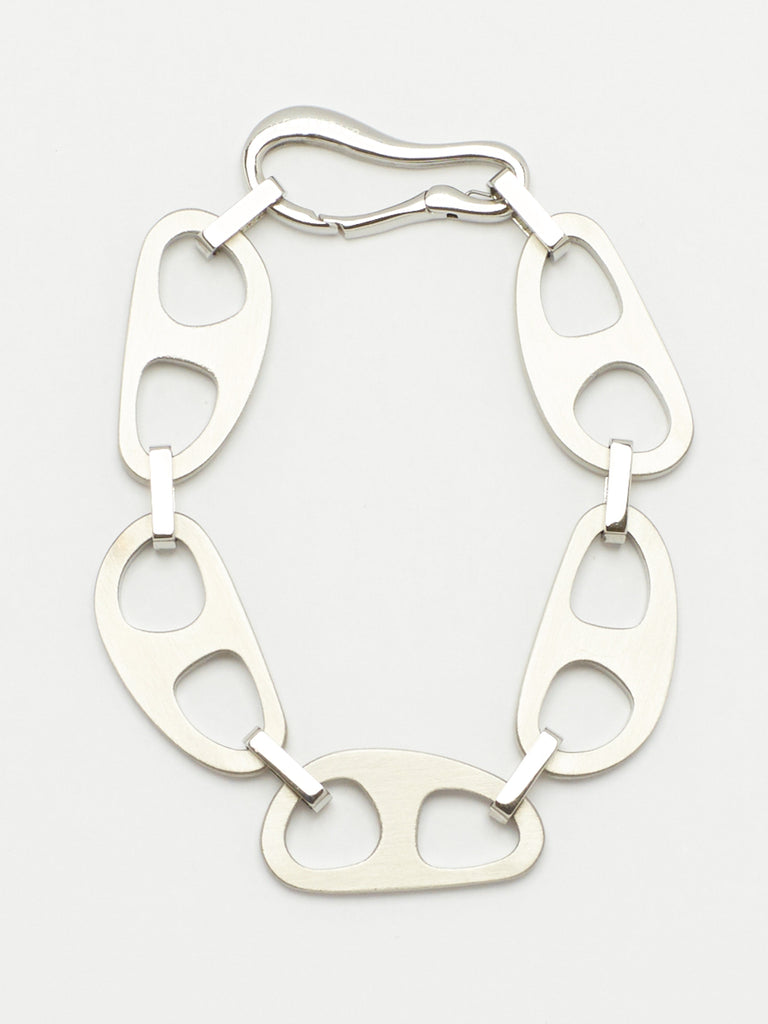 Close view flat lay of Silver Brushed Tab Bracelet by bagatiba