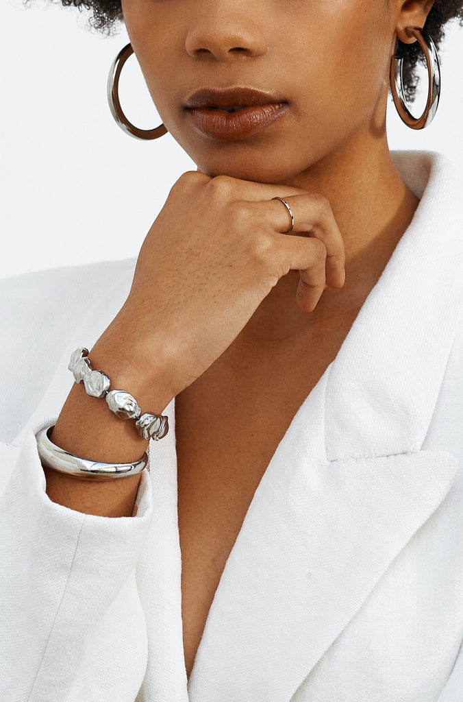 Silver Hollow Hoops Earrings Bagatiba
