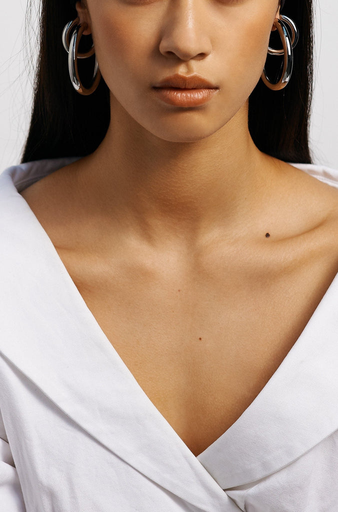 Silver Hollow Hoops Earrings Bagatiba