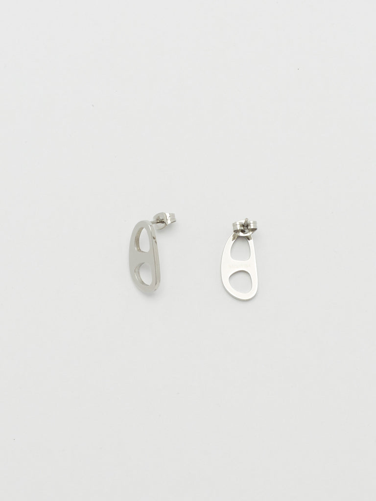 Detail view flat lay of Silver Tab Studs Earrings bagatiba