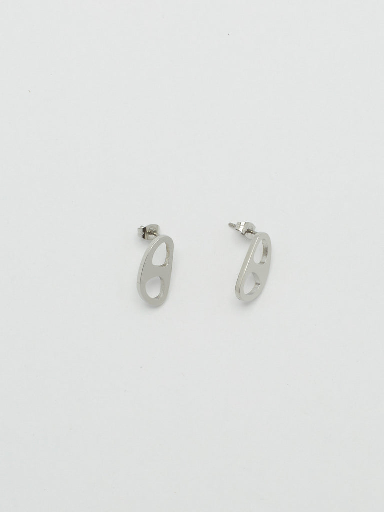 Side view flat lay of Silver Tab Studs Earrings bagatiba