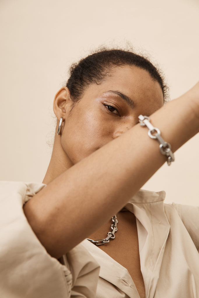 Silver Tilda Bracelet shown on wrist by bagatiba