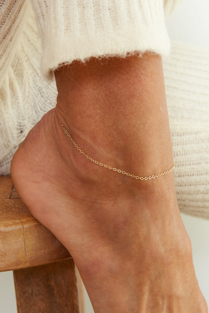 Detail view shown on Model's ankle Simple Chain Anklet Bracelet Bagatiba