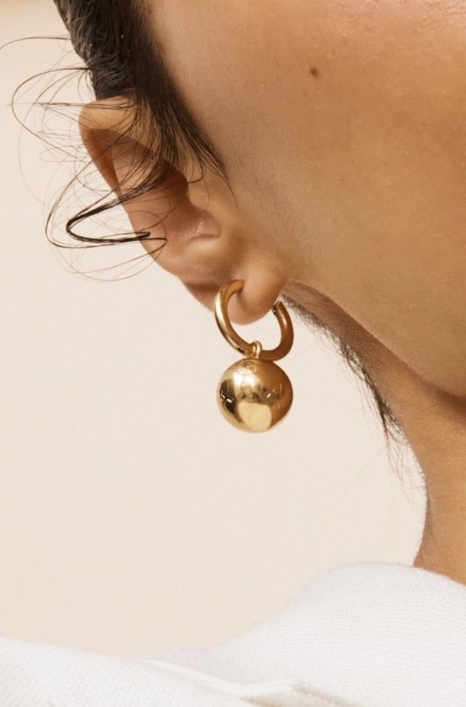 Profile view of model in the Sphere Hoops Earrings bagatiba