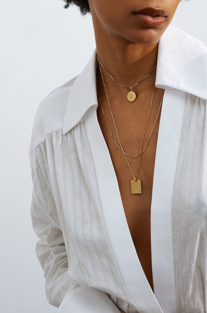 Full view of model wearing the Tiger Charm Necklace Necklace Bagatiba