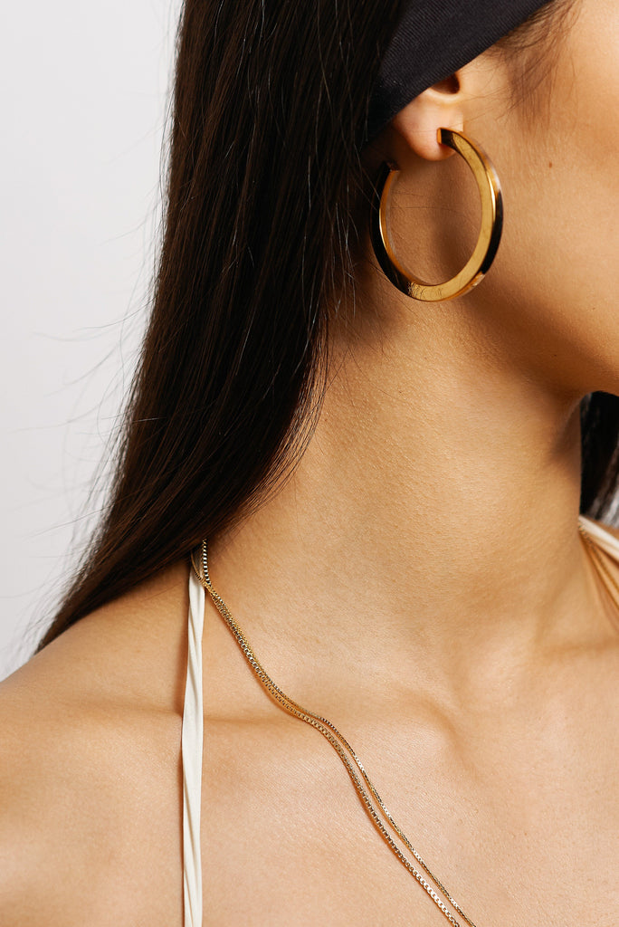 Two Tone Flat Hollow Hoops Earrings Bagatiba