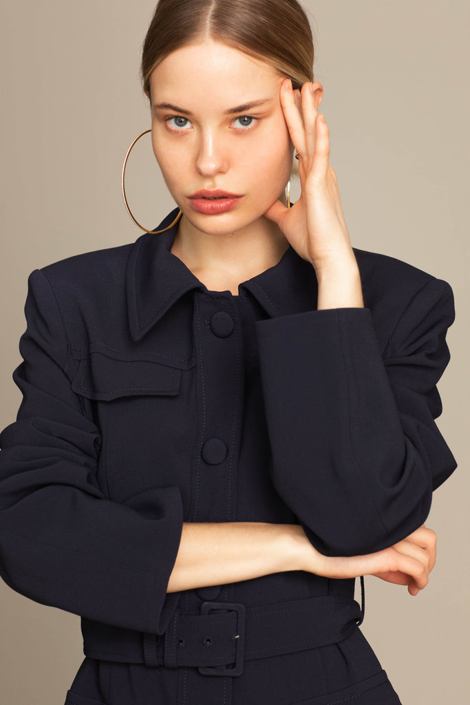Full view of model in the XL Oversized Diamond Hoops Earrings Bagatiba