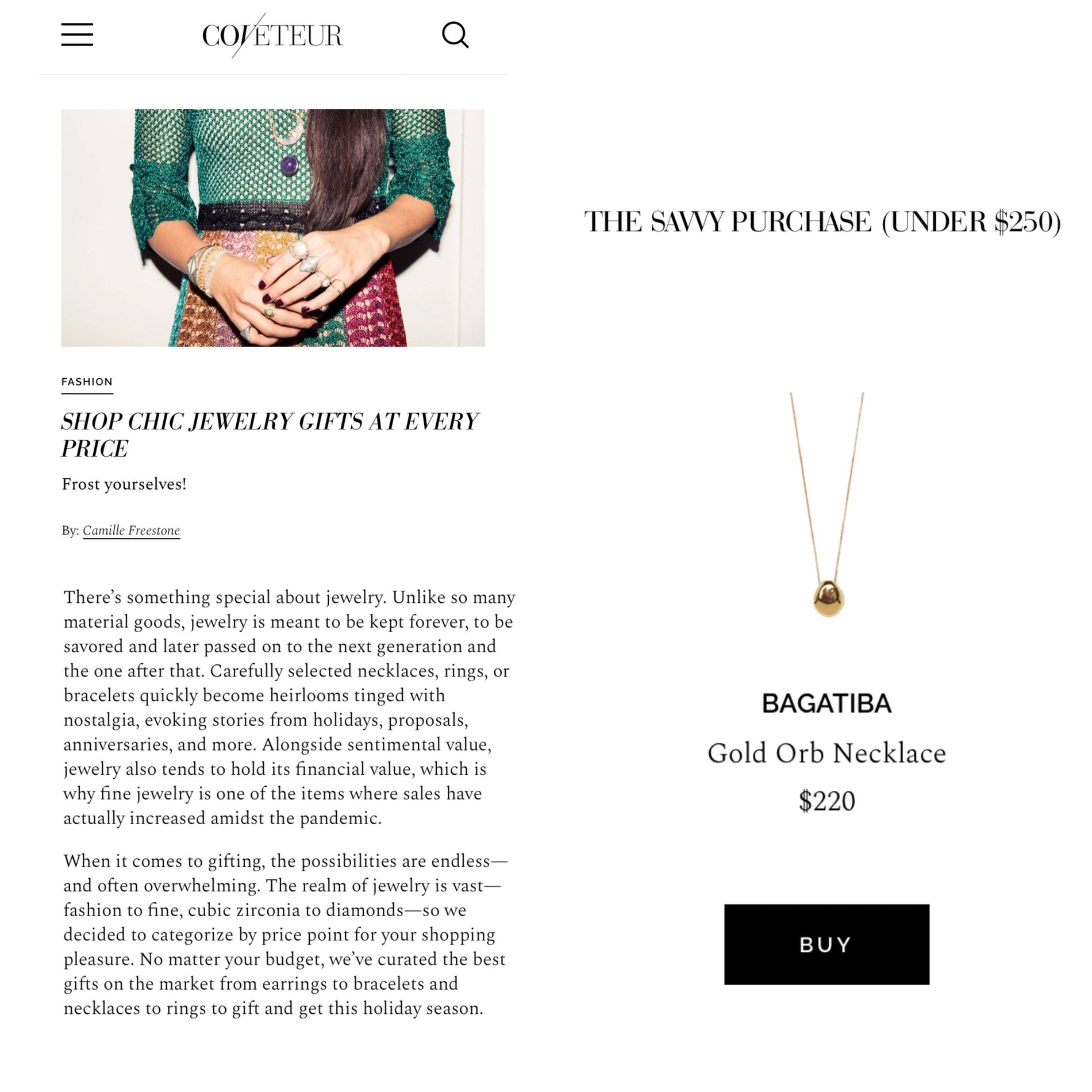 GOLD ORB NECKLACE IN COVETEUR