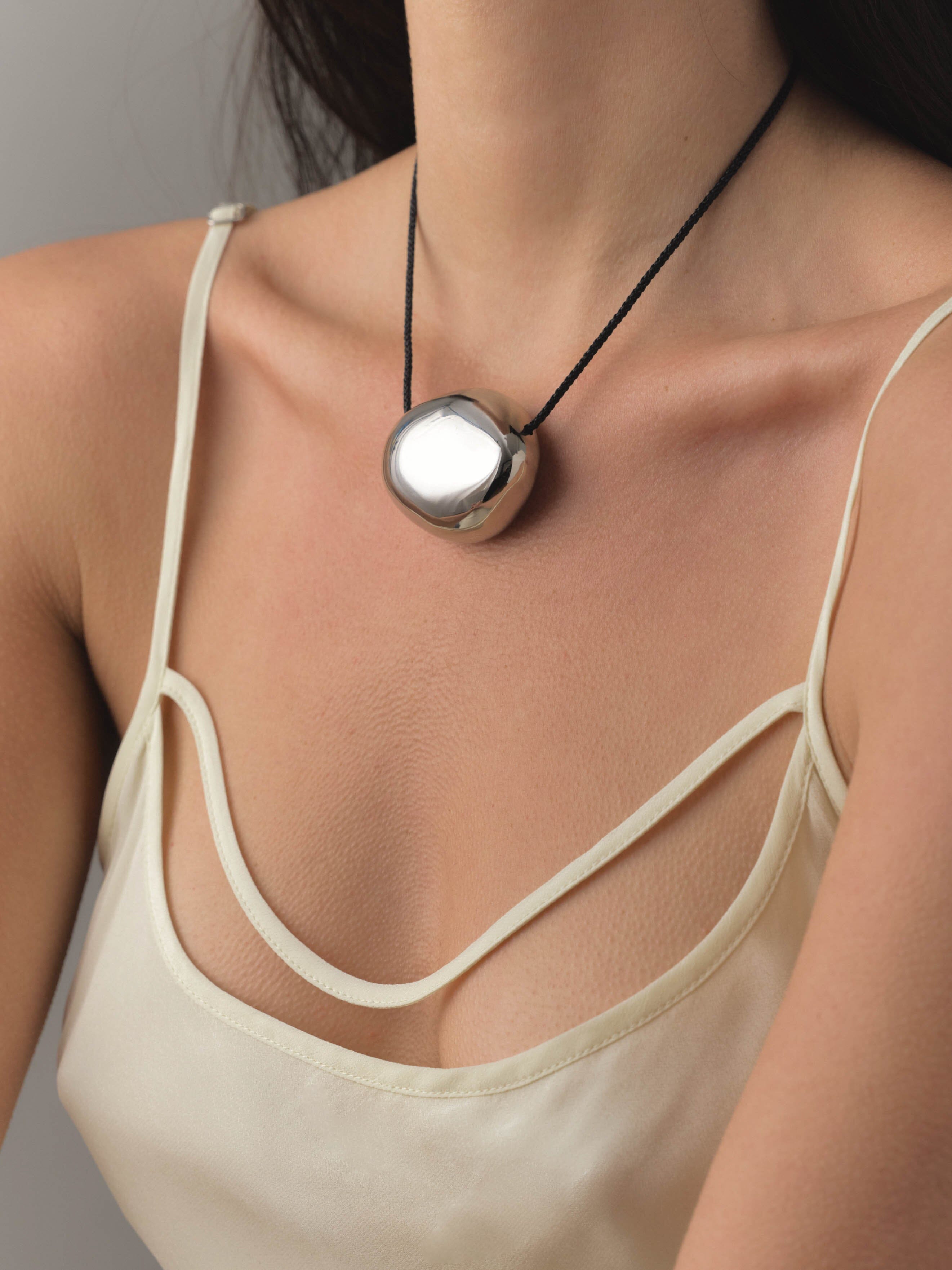 Silver Orb Cord Necklace Necklace bagatiba 