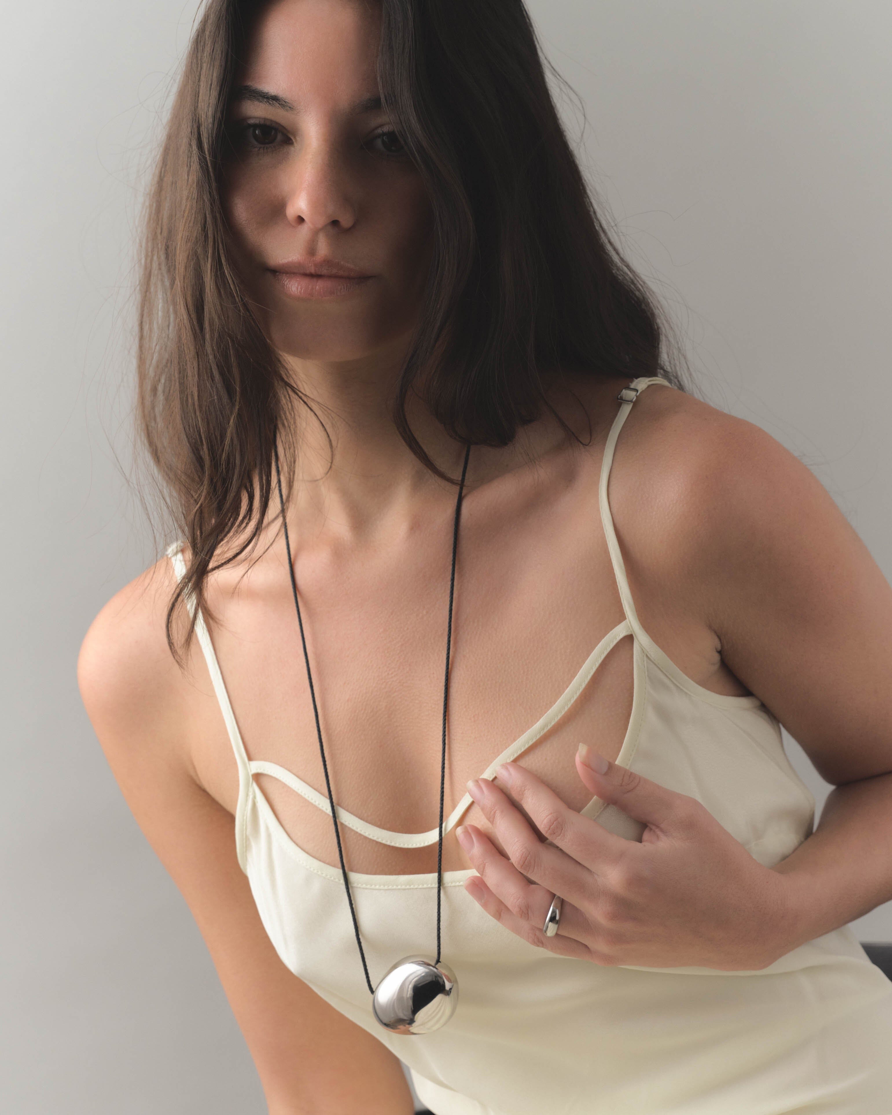 Silver Orb Cord Necklace Necklace bagatiba 