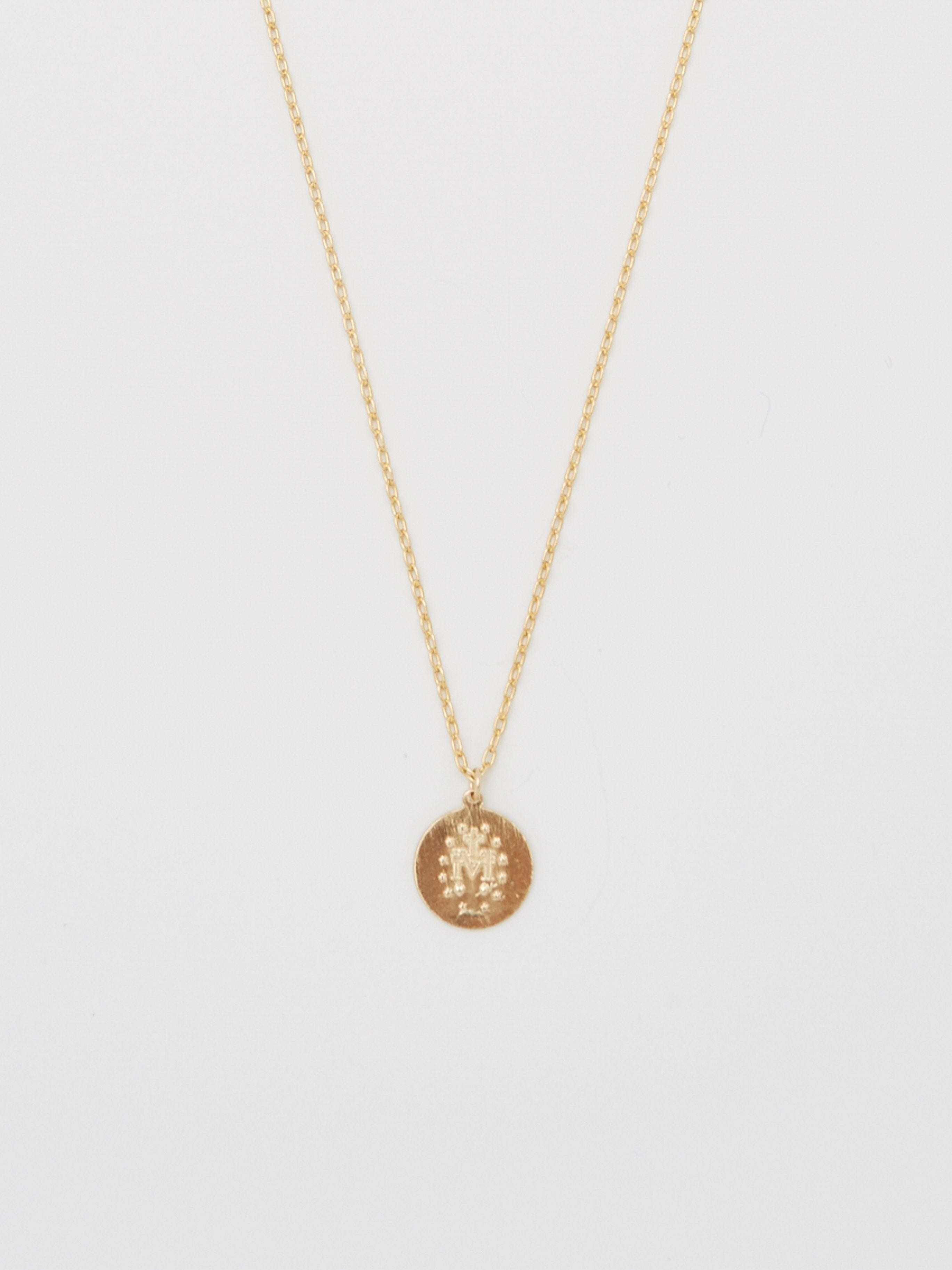 Cropped view flat lay of reverse side 20" Pray For Mary Oval Necklace Necklace bagatiba 