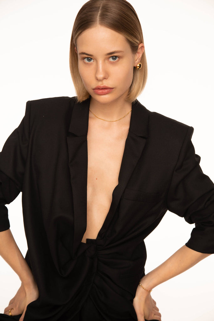 Full view of Model wearing Button Studs Earrings Bagatiba 