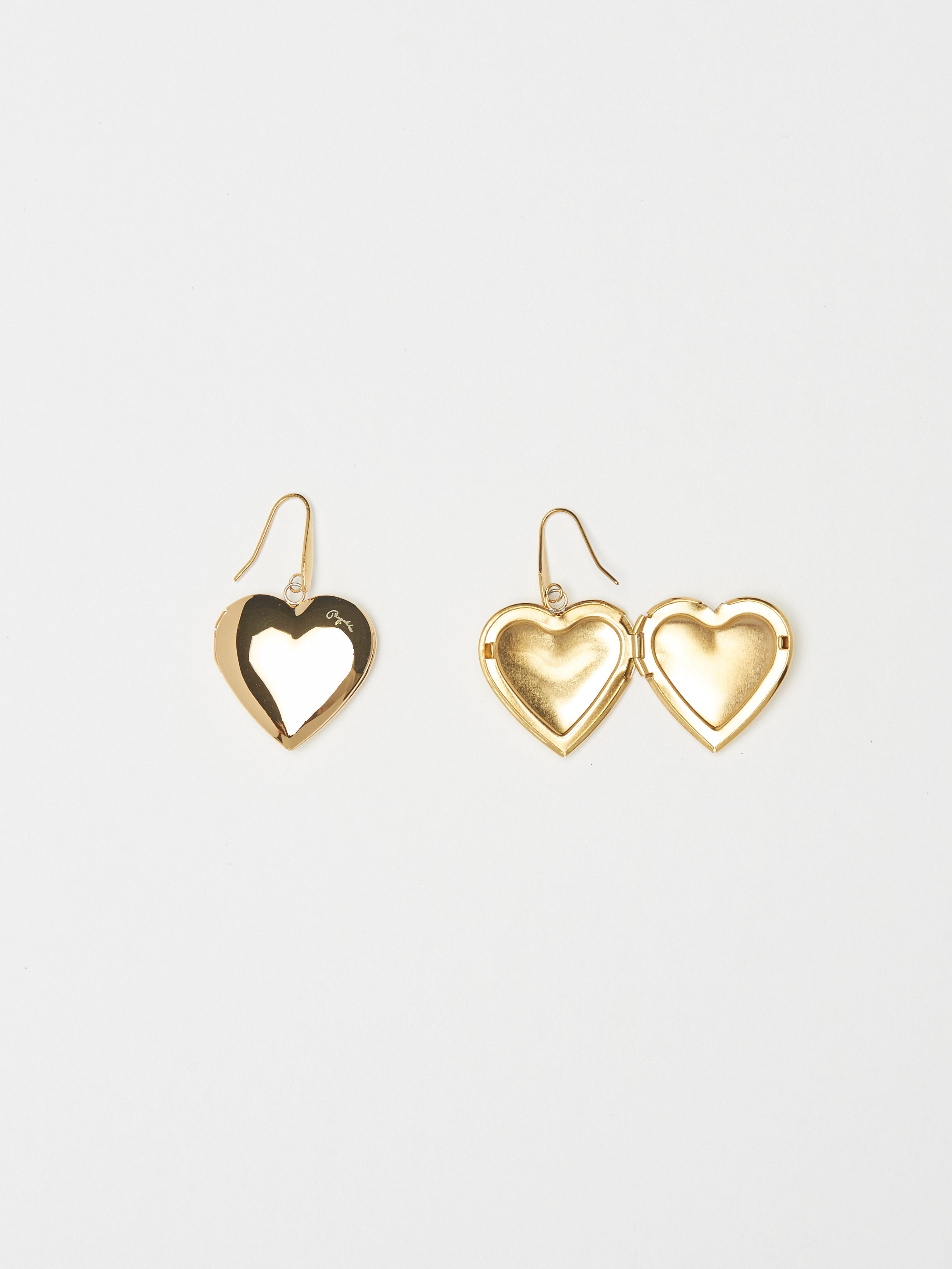 Top view flat lay with open Heart Locket Drop Earrings Earrings bagatiba 