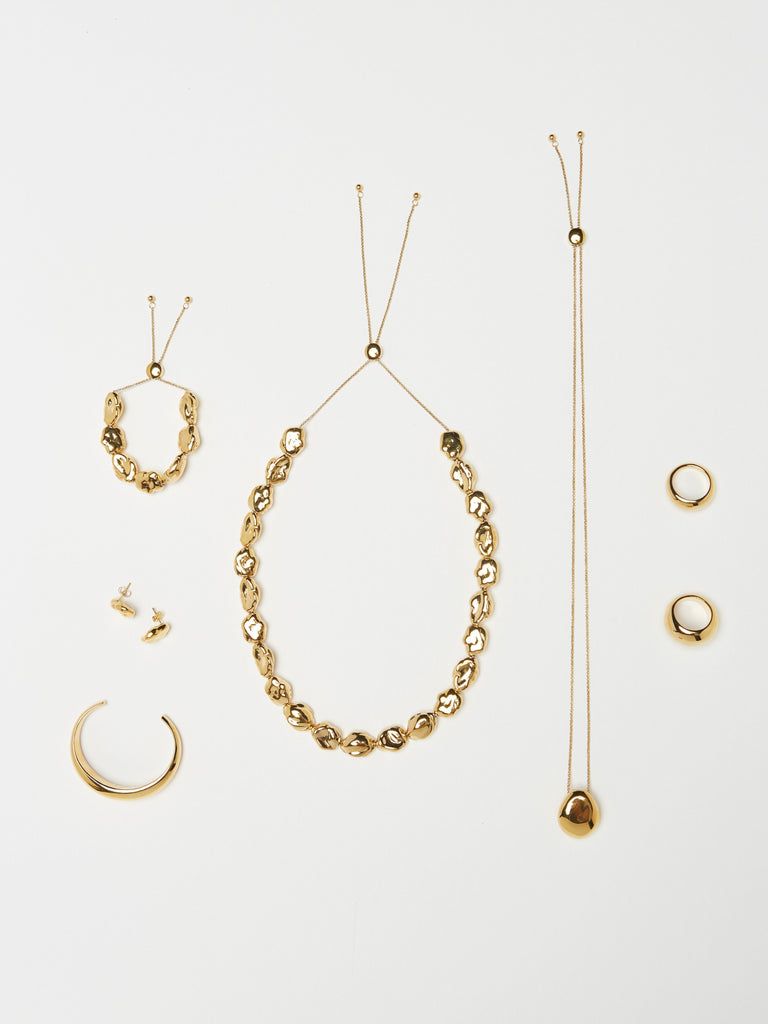 Full view flat lay of Orb Collection including Large Gold Orb Ring Ring bagatiba 