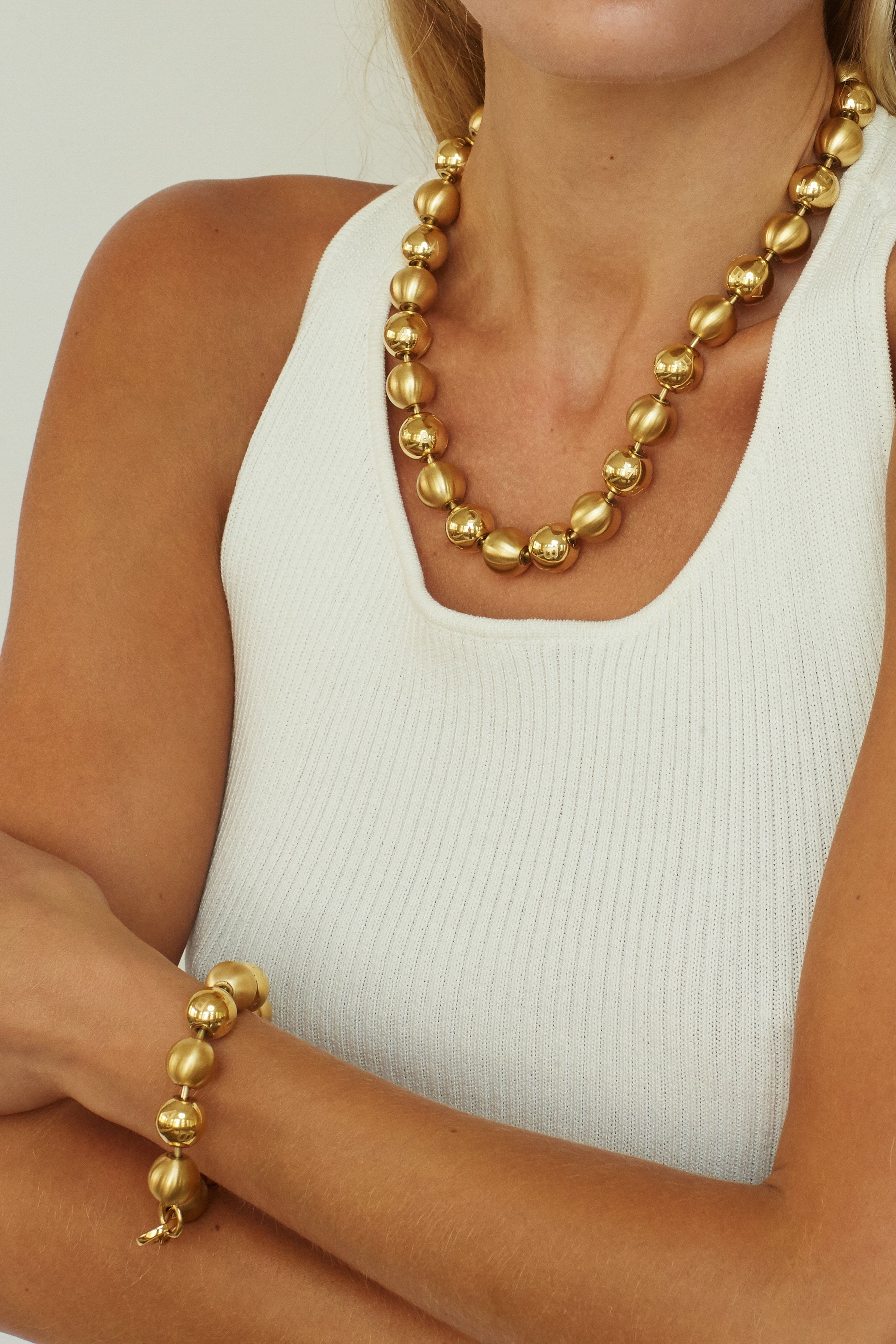 Crop detail view on model of Mixed Sphere Necklace Necklace bagatiba 