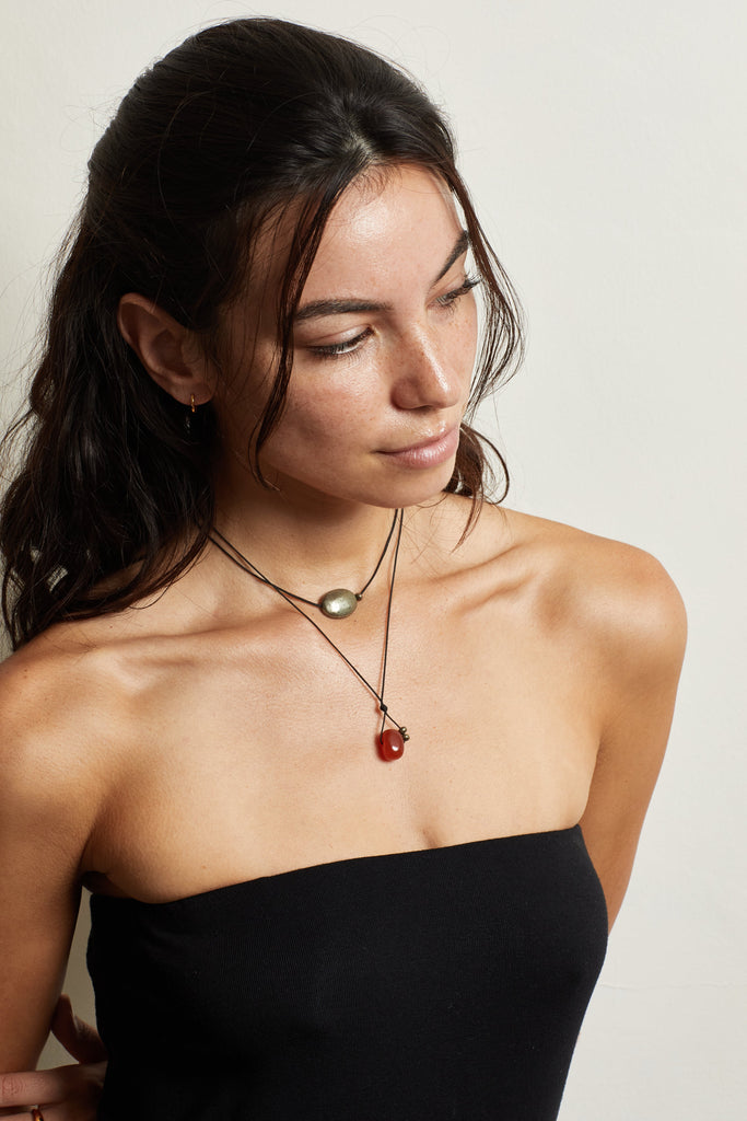 Red Agate Drop Necklace necklace Bagatiba portrait of model wearing necklaces