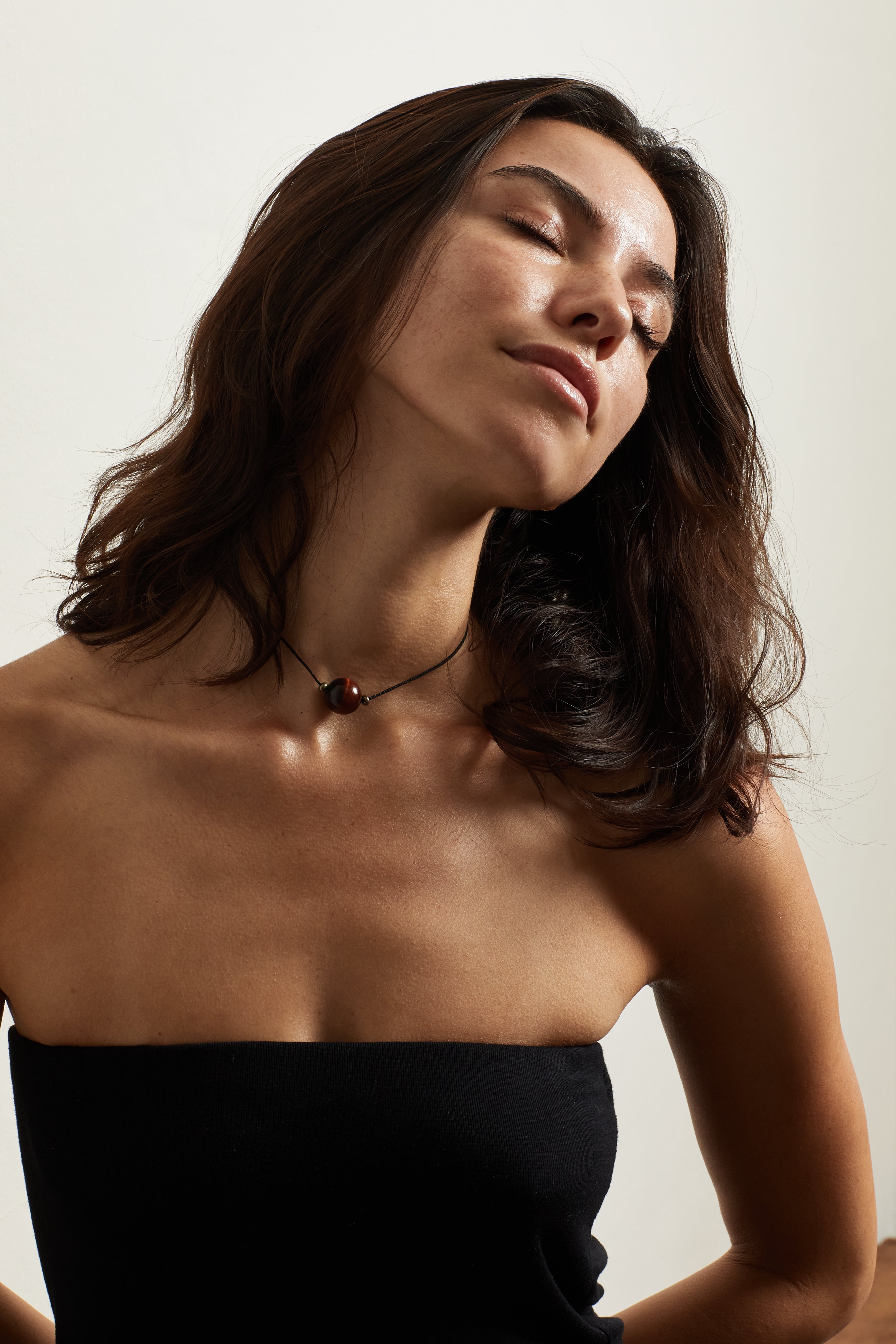 Red Tiger Eye Necklace necklace Bagatiba on model portrait posing