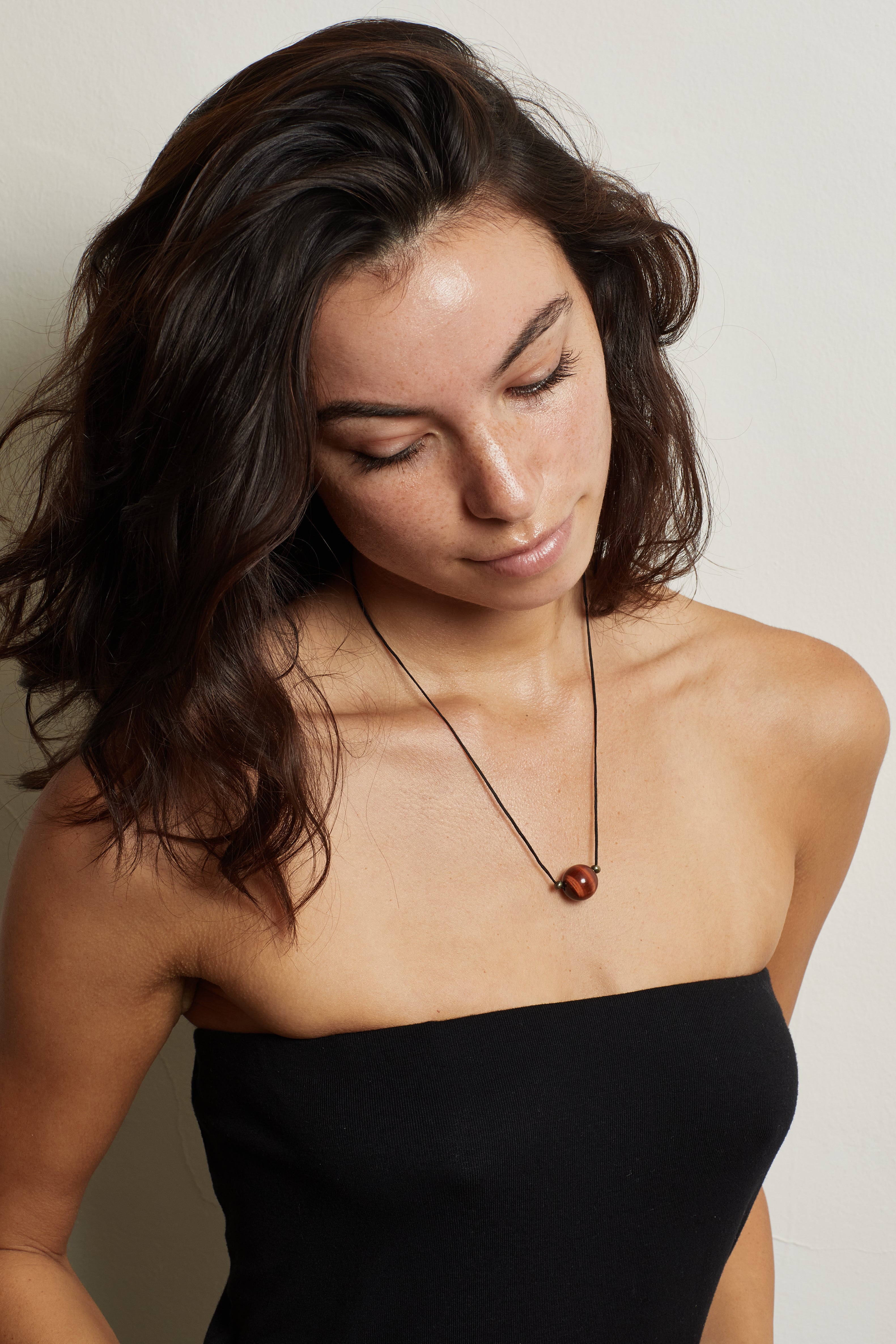 Red Tiger Eye Necklace necklace Bagatiba on model portrait