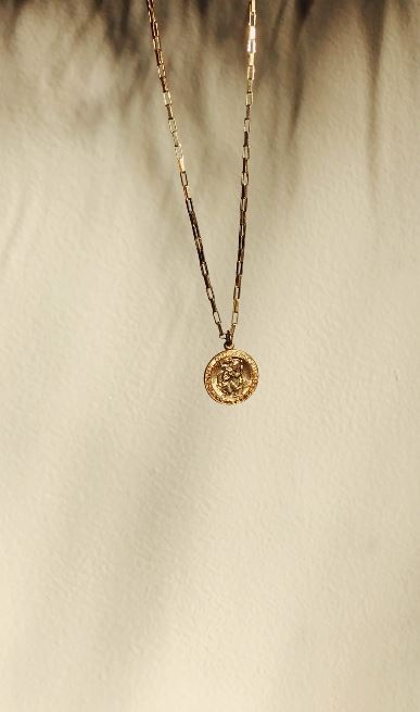 Saint Christopher Box Chain Necklace in natural light