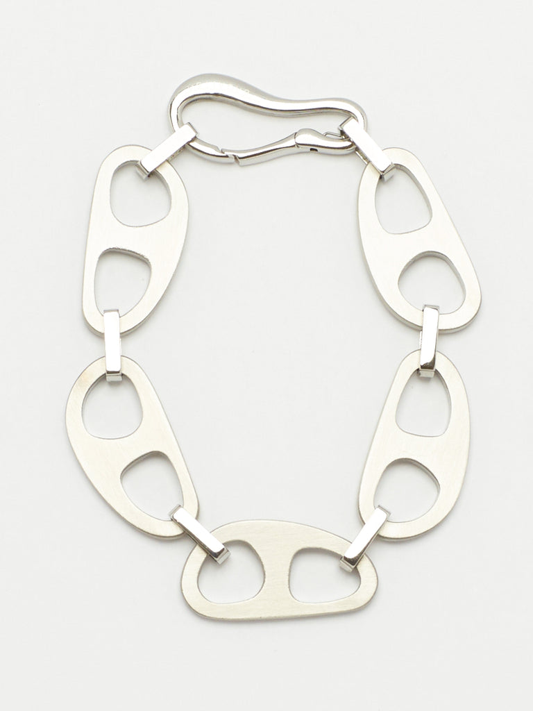 Close view flat lay of Silver Brushed Tab Bracelet by bagatiba 