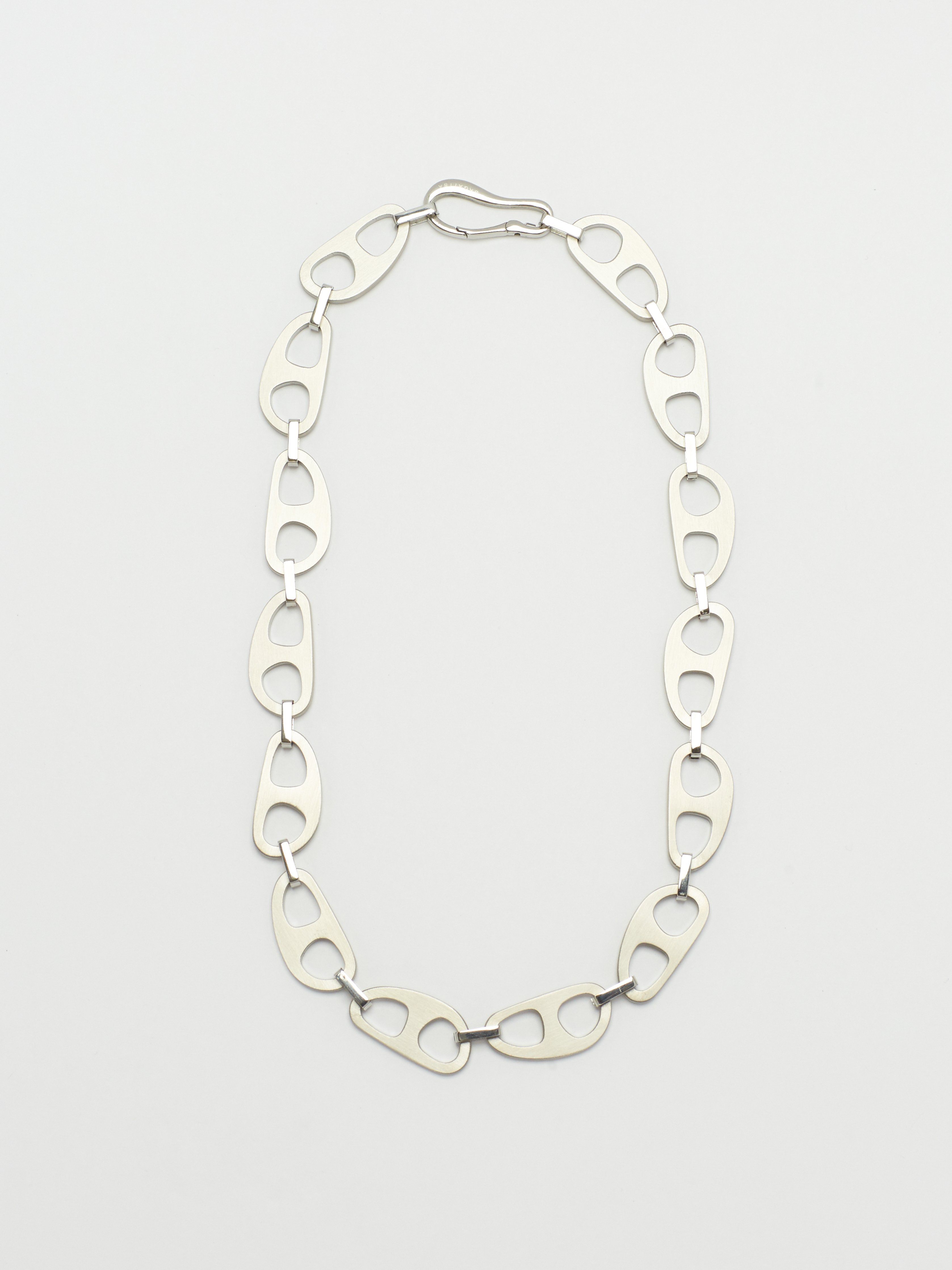 Full view flat lay of Silver Brushed Tab Necklace by bagatiba 