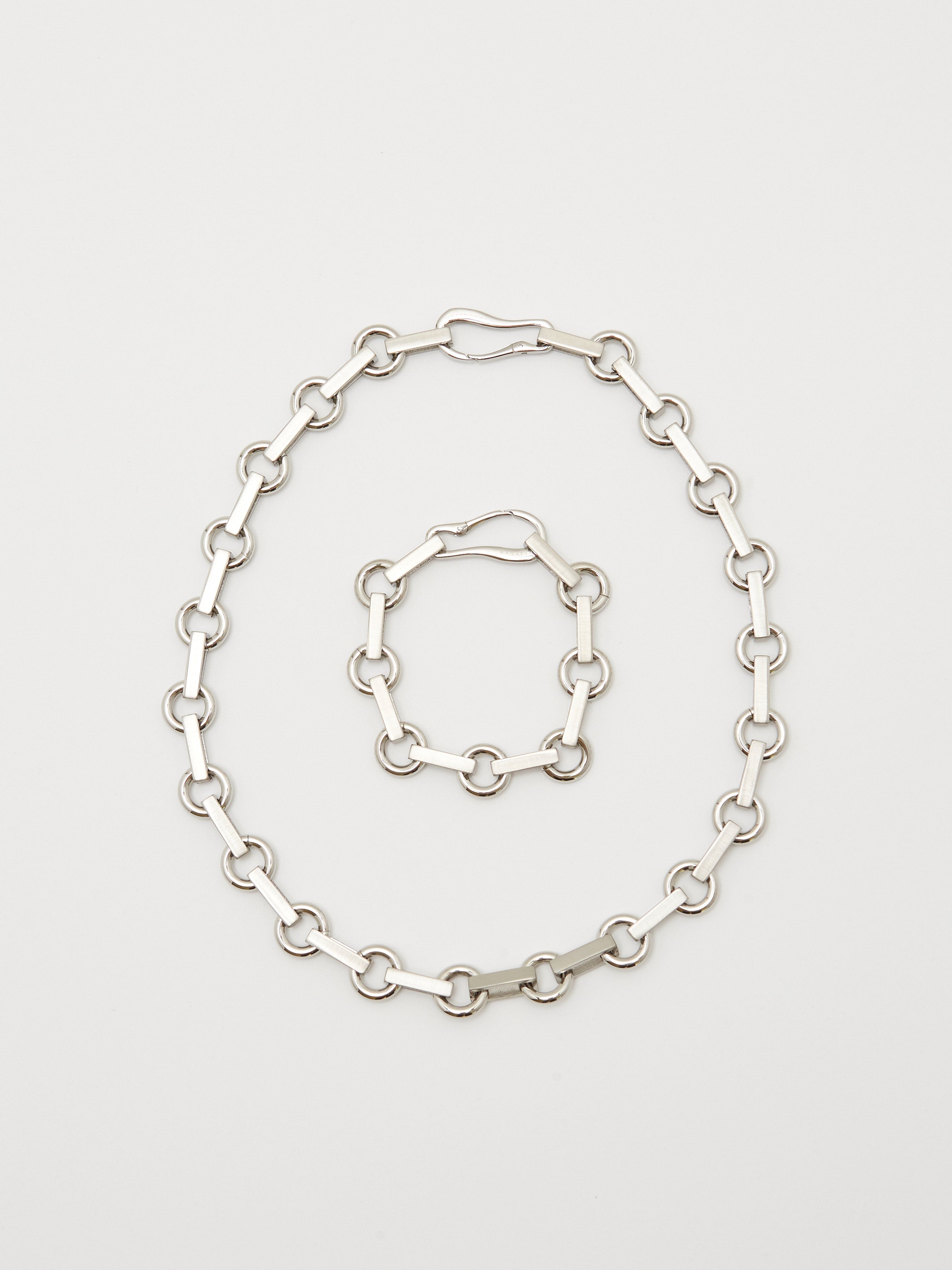 Full view flat lay of Silver Tilda Necklace and Bracelet by bagatiba 