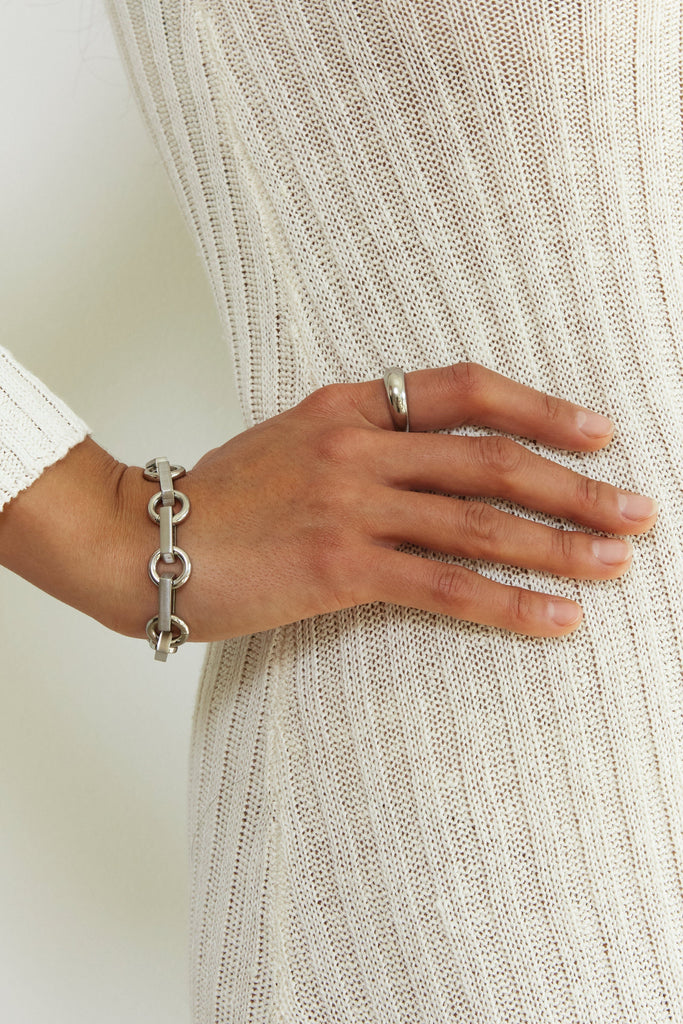 Thin Silver Orb Ring by bagatiba shown on model's hand